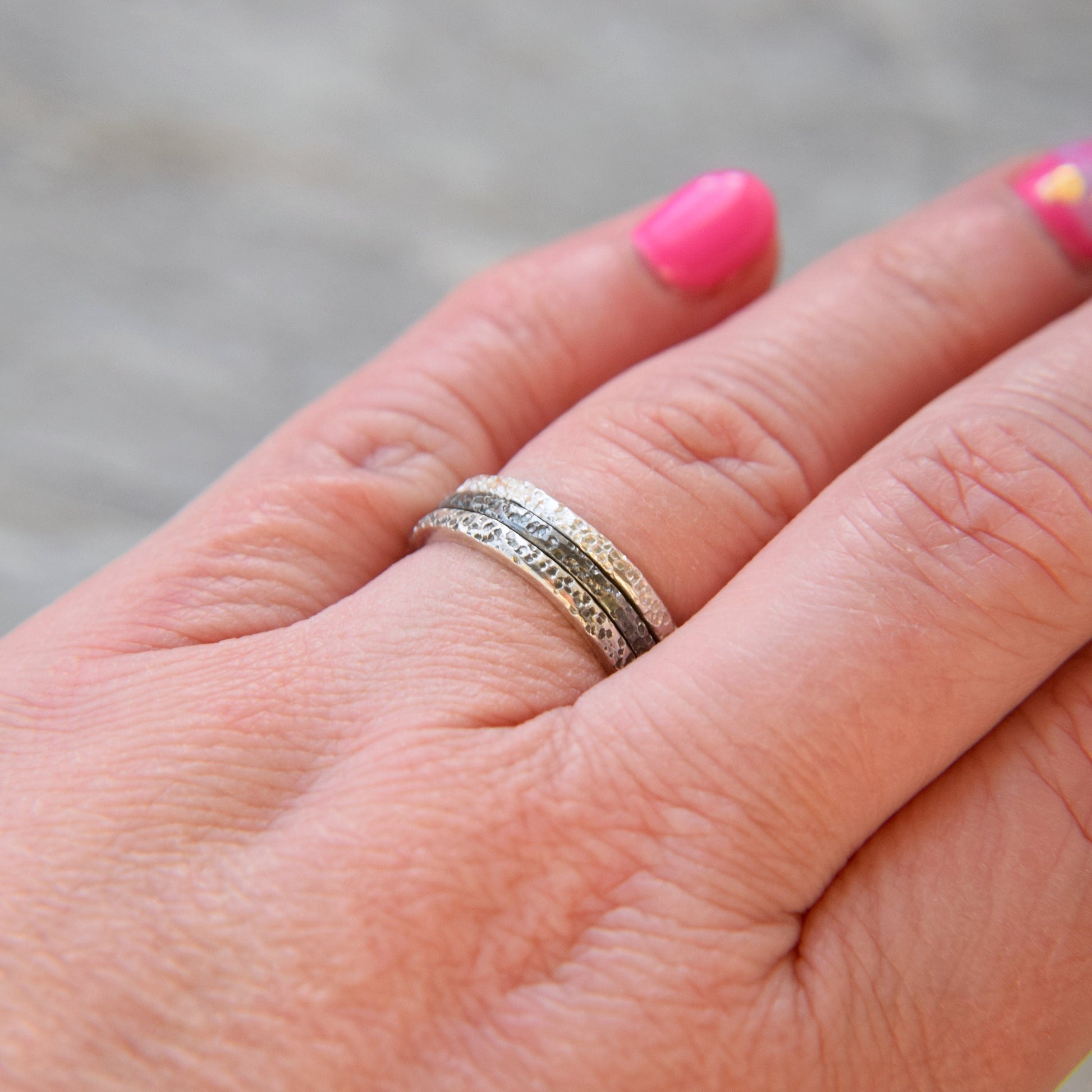 Half Oxidised Silver Lichen Stacking Ring - Paisley Pins