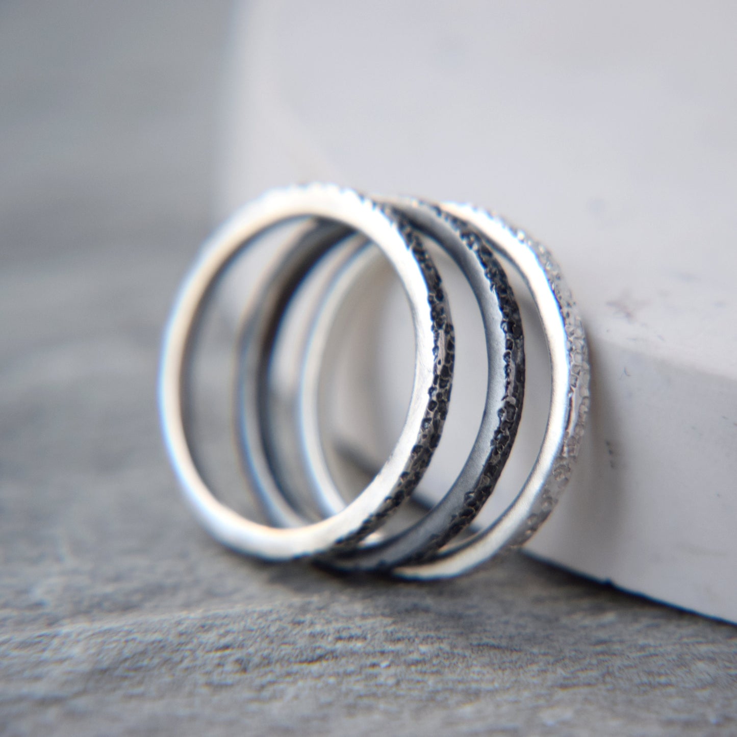 Silver Lichen Stacking Ring - Paisley Pins